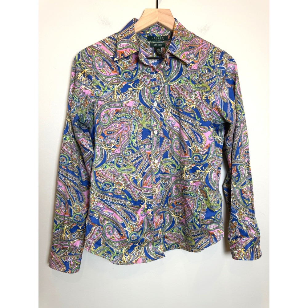 NWOT Lauren Ralph Lauren Non Iron Paisley Button Up Shirt Collared Colorful S